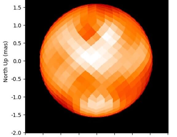 The pixelated orange spectrum of the star Polaris shows light and dark areas.